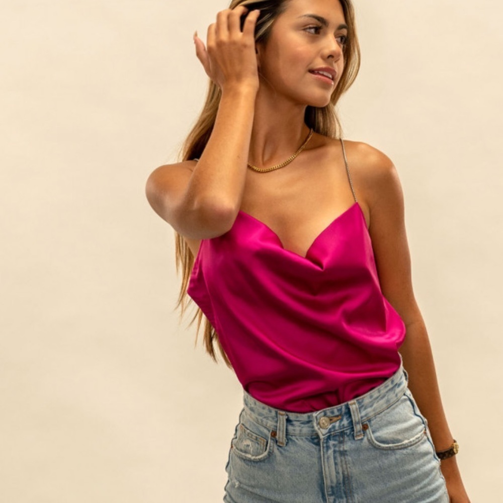 SEEK the Label satin open back chain strap top